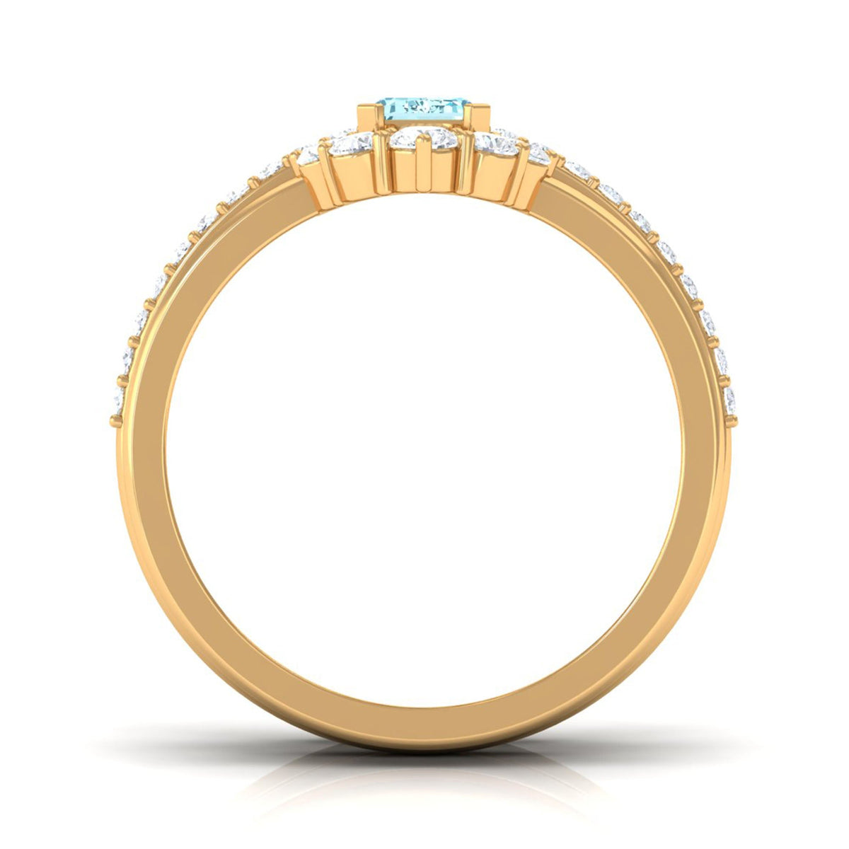 Aquamarine Wedding Ring Set – Emerald Cut Trio with Diamond Accents & Matching Enhancer Bands