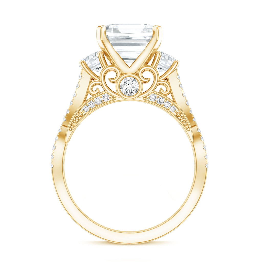 Asscher Cut Certified Moissanite Vintage Looking Engagement Ring