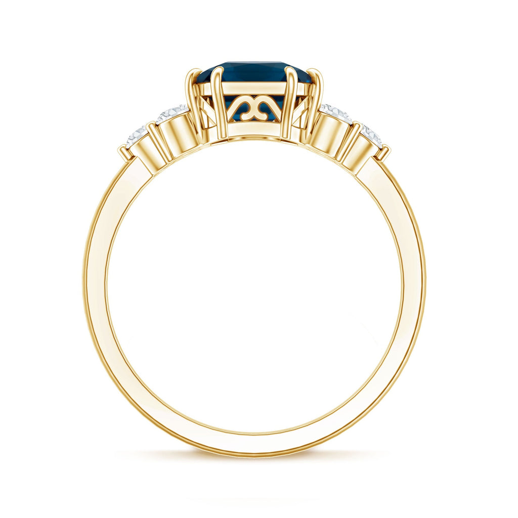 Asscher Cut London Blue Topaz Solitaire Engagement Ring with Diamond Trio
