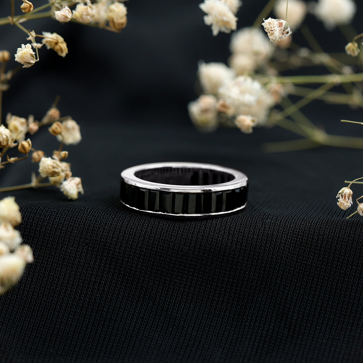 Baguette Cut Black Onyx Wedding Band in Channel Setting