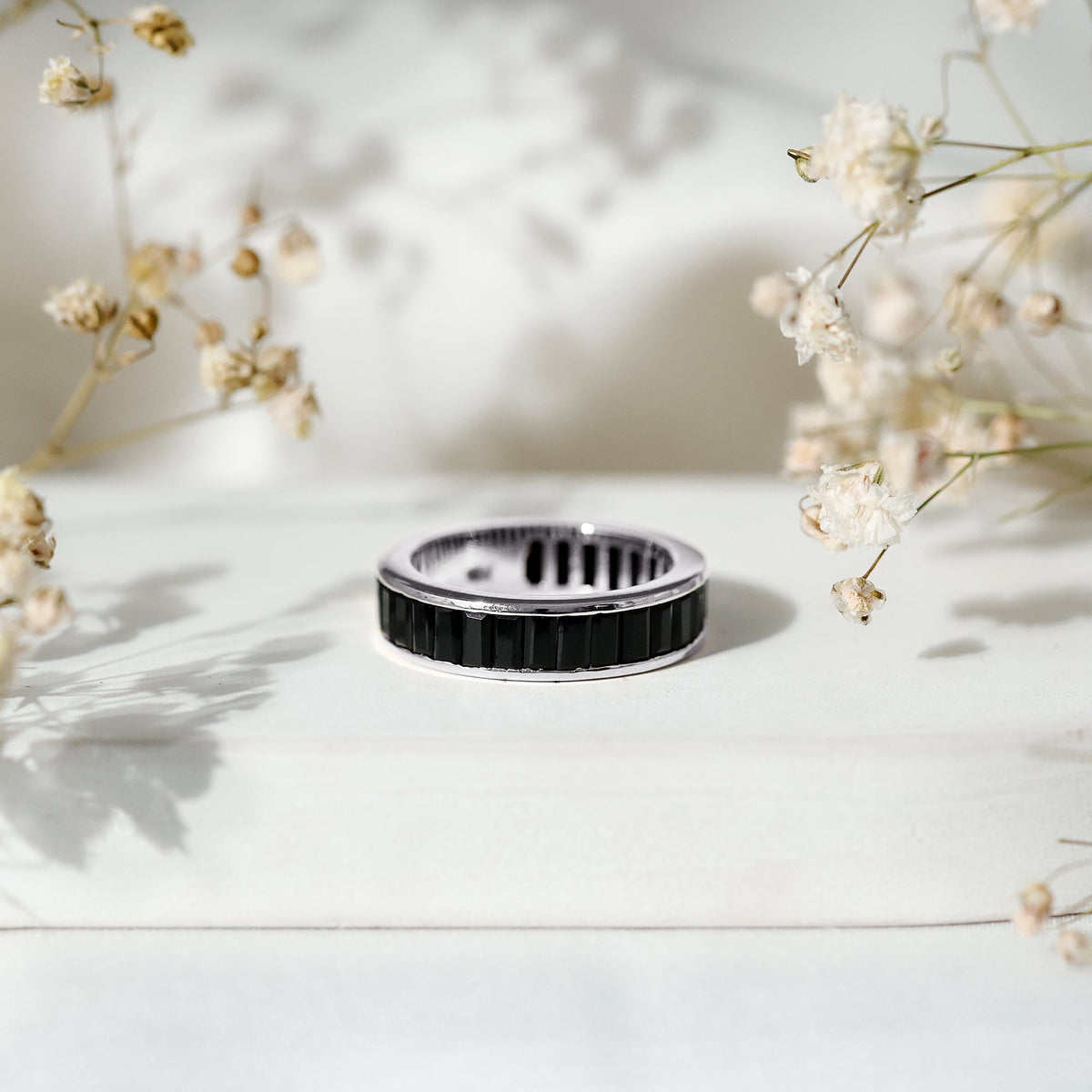 Baguette Cut Black Onyx Wedding Band in Channel Setting