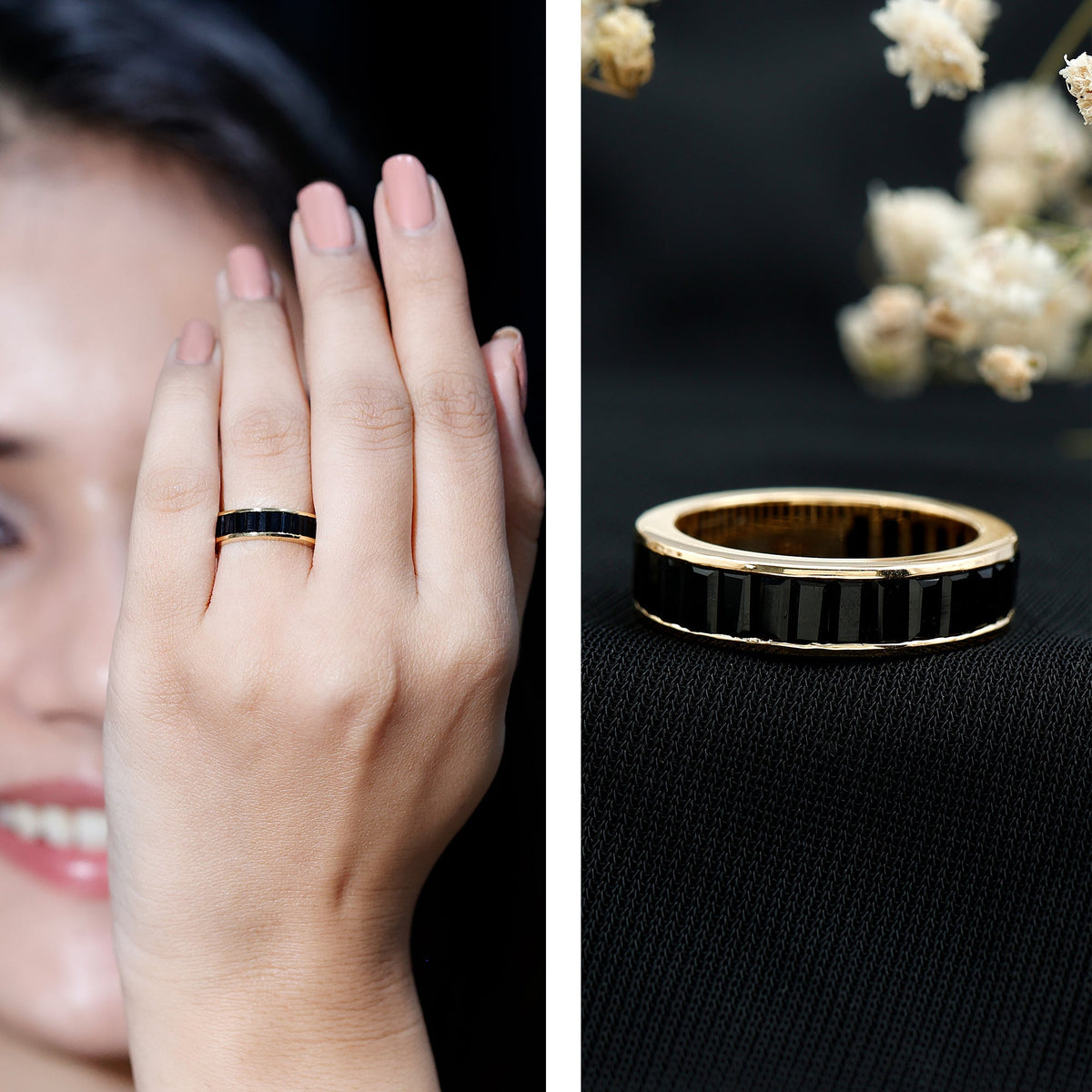 Baguette Cut Black Onyx Wedding Band in Channel Setting