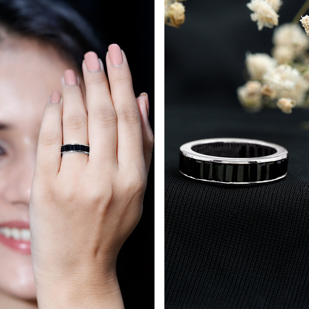 Baguette Cut Black Onyx Wedding Band in Channel Setting