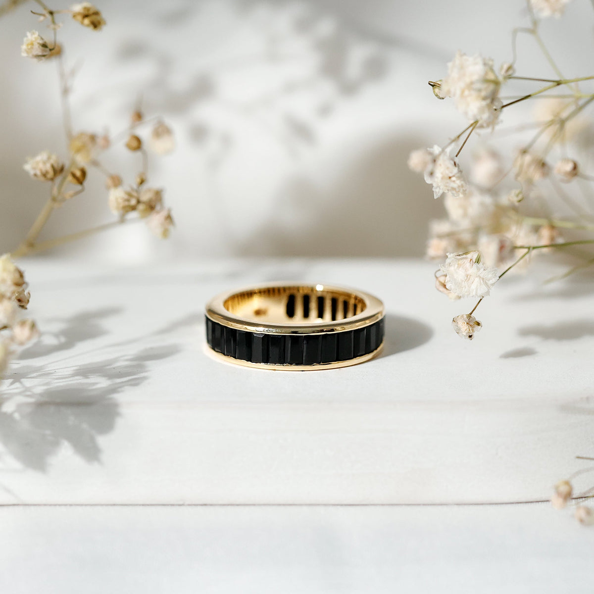 Baguette Cut Black Onyx Wedding Band in Channel Setting