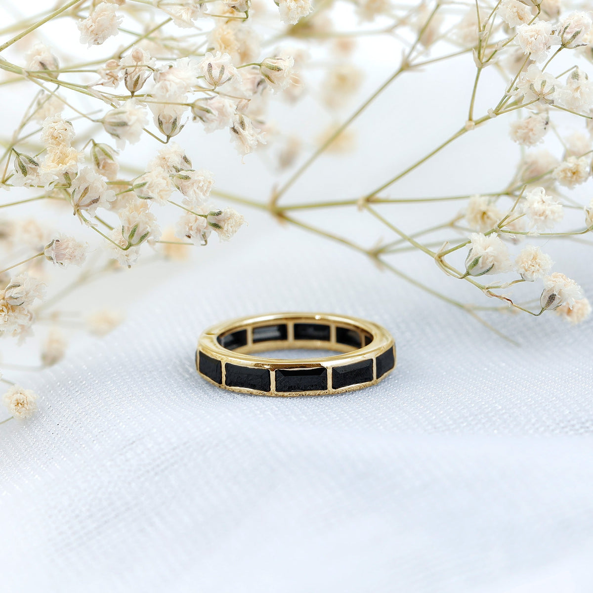 Baguette Cut Lab Grown Black Diamond Eternity Band Ring