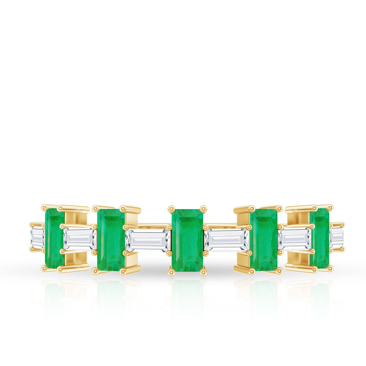 Baguette Emerald Ring – Half Eternity Band with AAA Quality Moissanite Stones