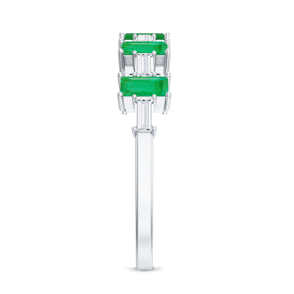 Baguette Emerald Ring – Half Eternity Band with AAA Quality Moissanite Stones