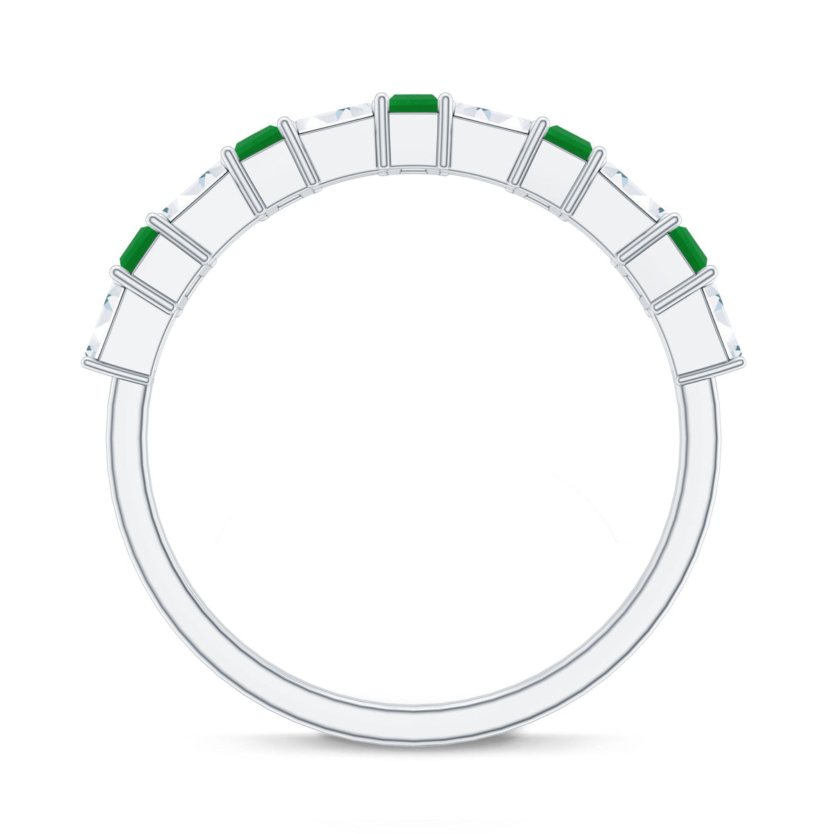 Baguette Emerald Ring – Half Eternity Band with AAA Quality Moissanite Stones