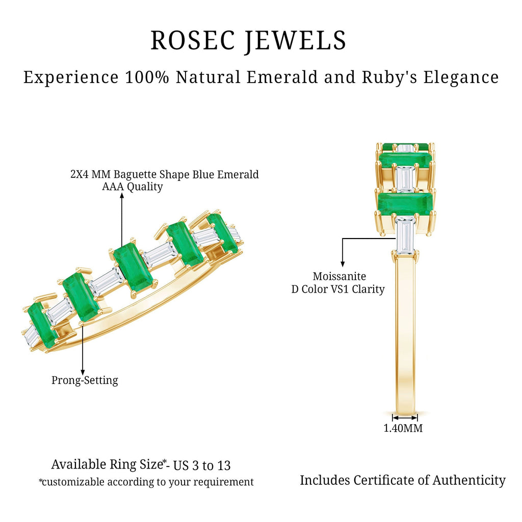 Baguette Emerald Ring – Half Eternity Band with AAA Quality Moissanite Stones
