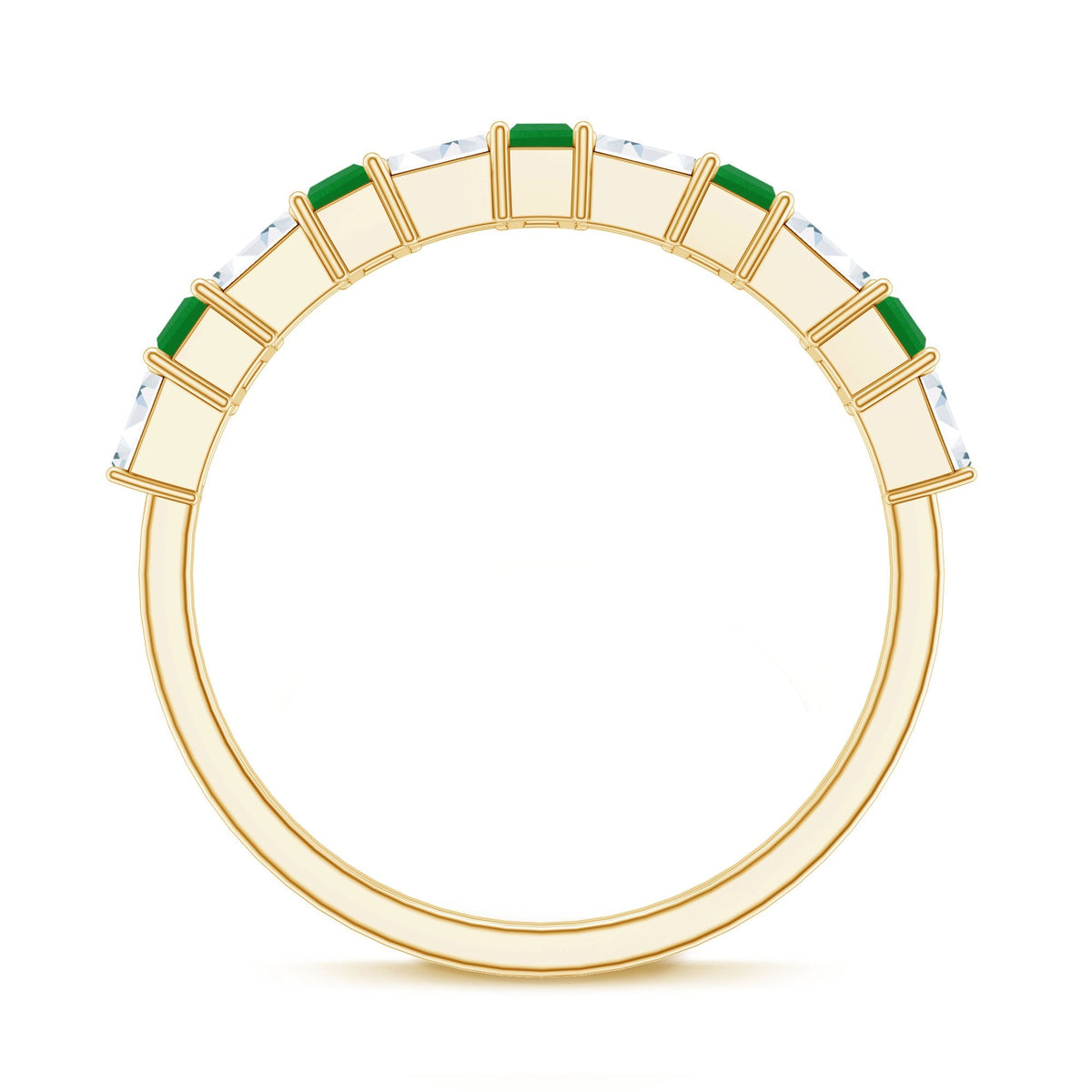 Baguette Emerald Ring – Half Eternity Band with AAA Quality Moissanite Stones