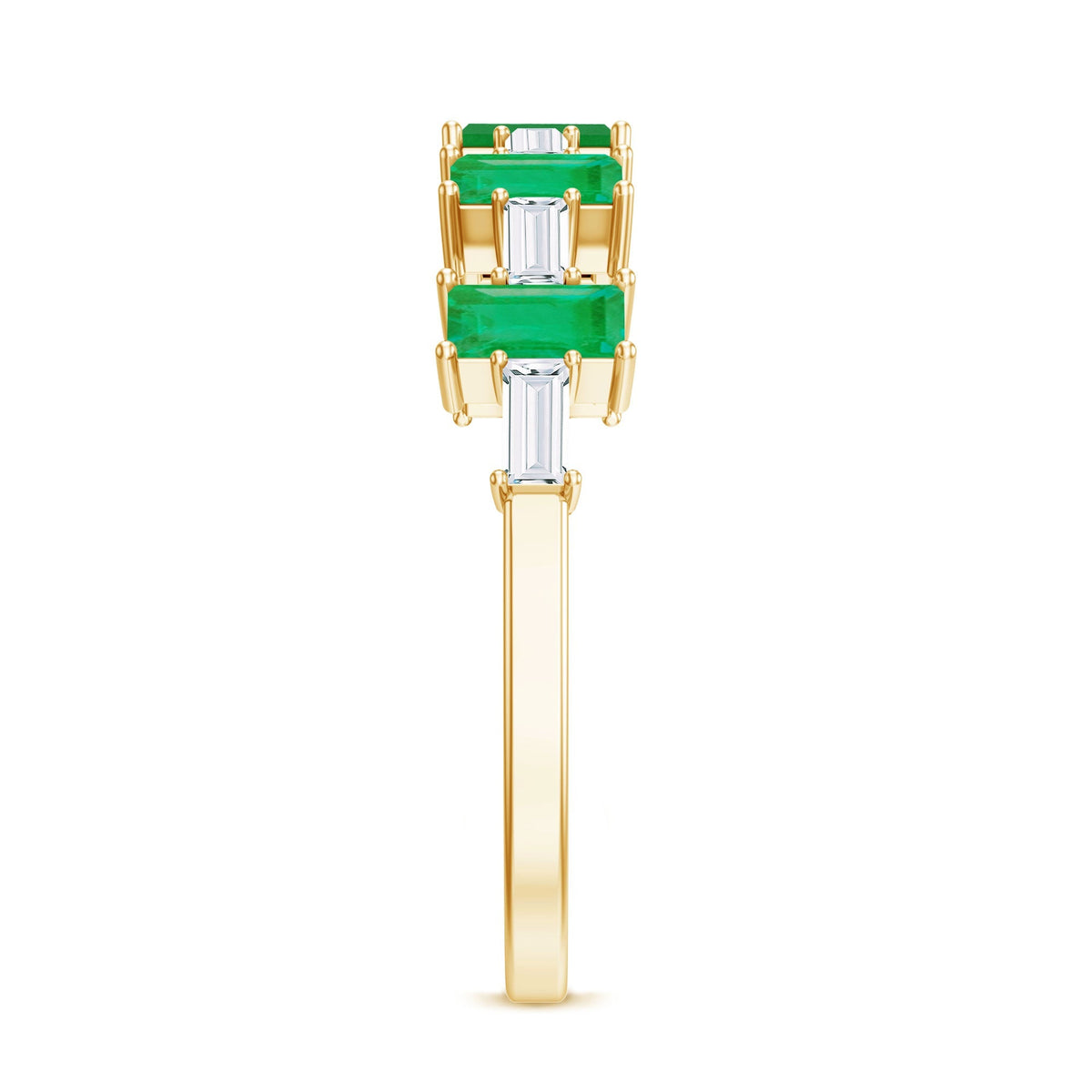 Baguette Emerald Ring – Half Eternity Band with AAA Quality Moissanite Stones