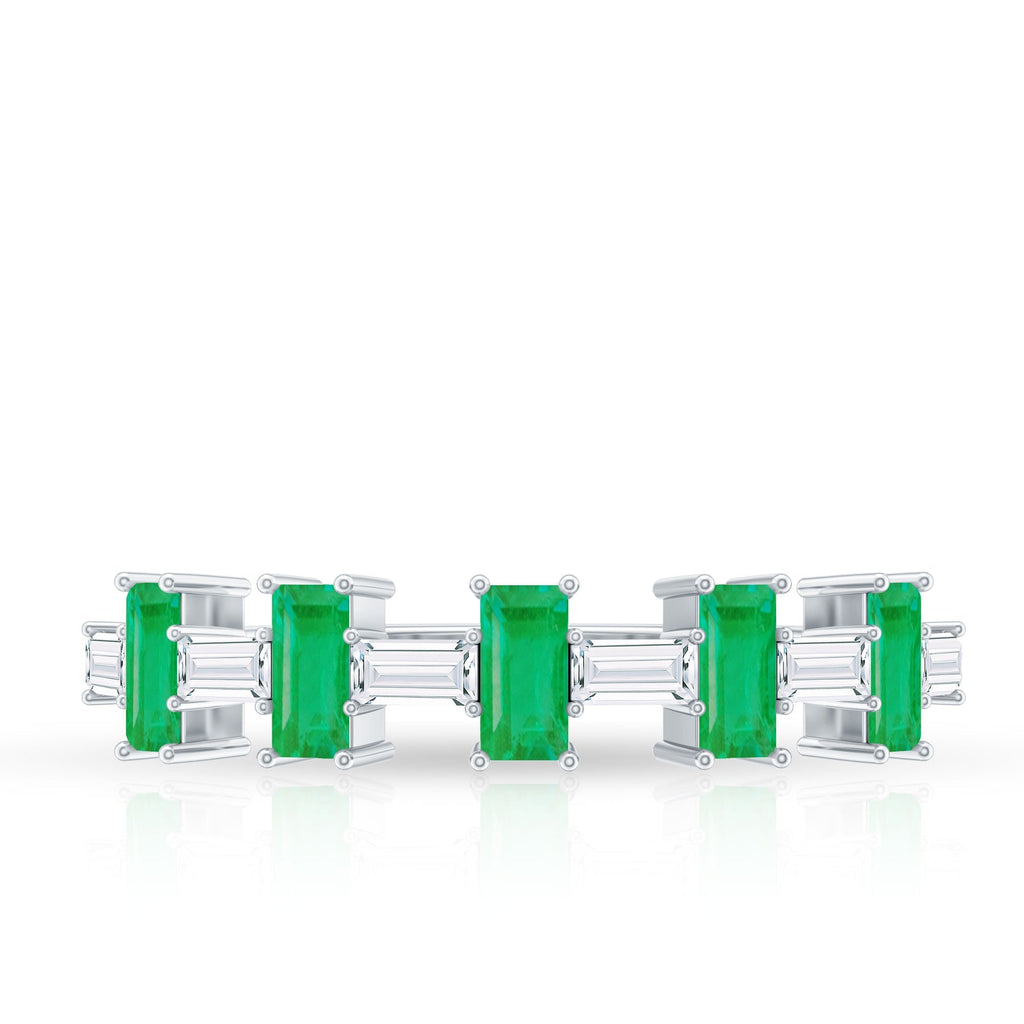 Baguette Emerald Ring – Half Eternity Band with AAA Quality Moissanite Stones