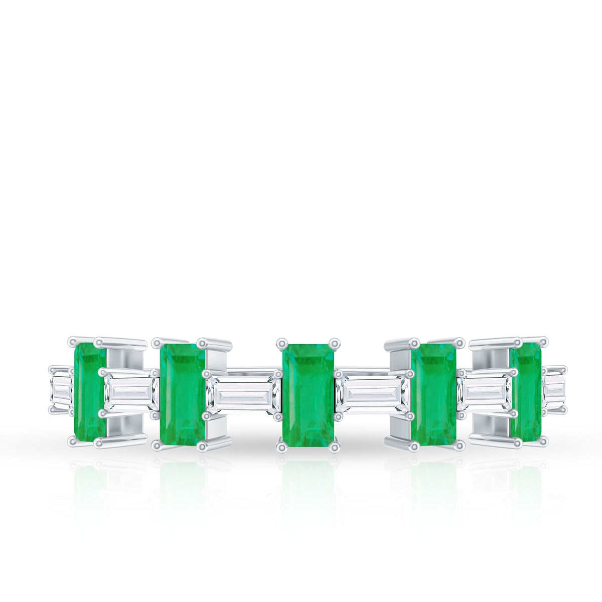 Baguette Emerald Ring – Half Eternity Band with AAA Quality Moissanite Stones