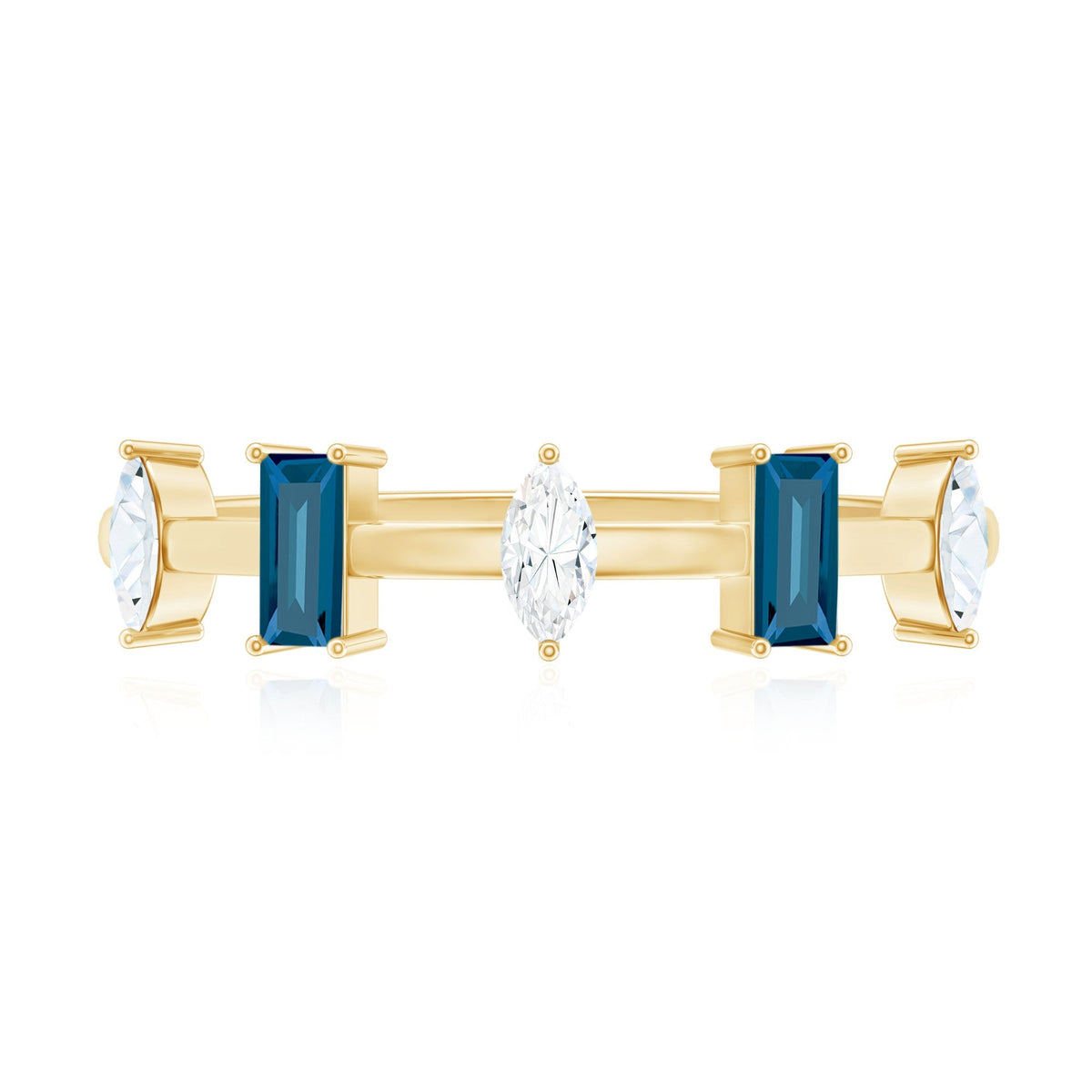 Baguette London Blue Topaz and Marquise Diamond Half Eternity Ring