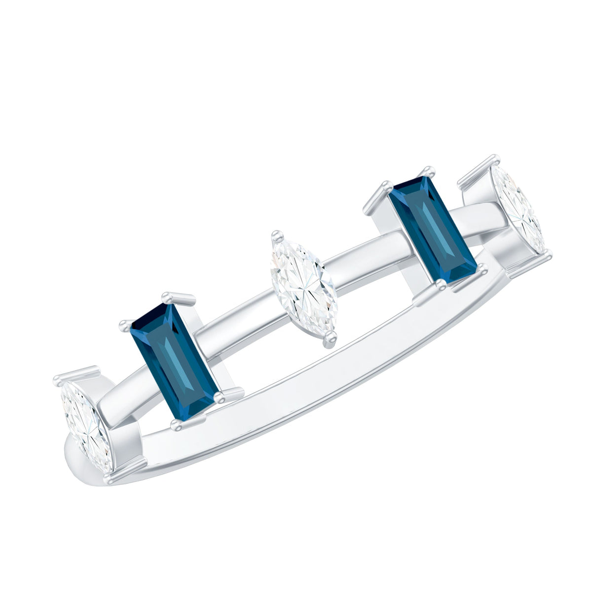 Baguette London Blue Topaz and Marquise Diamond Half Eternity Ring