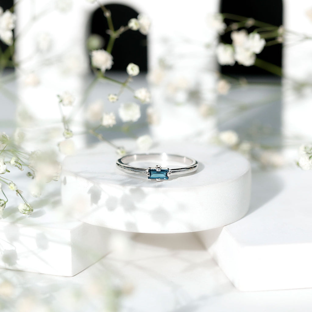 Baguette London Blue Topaz Solitaire Promise Ring