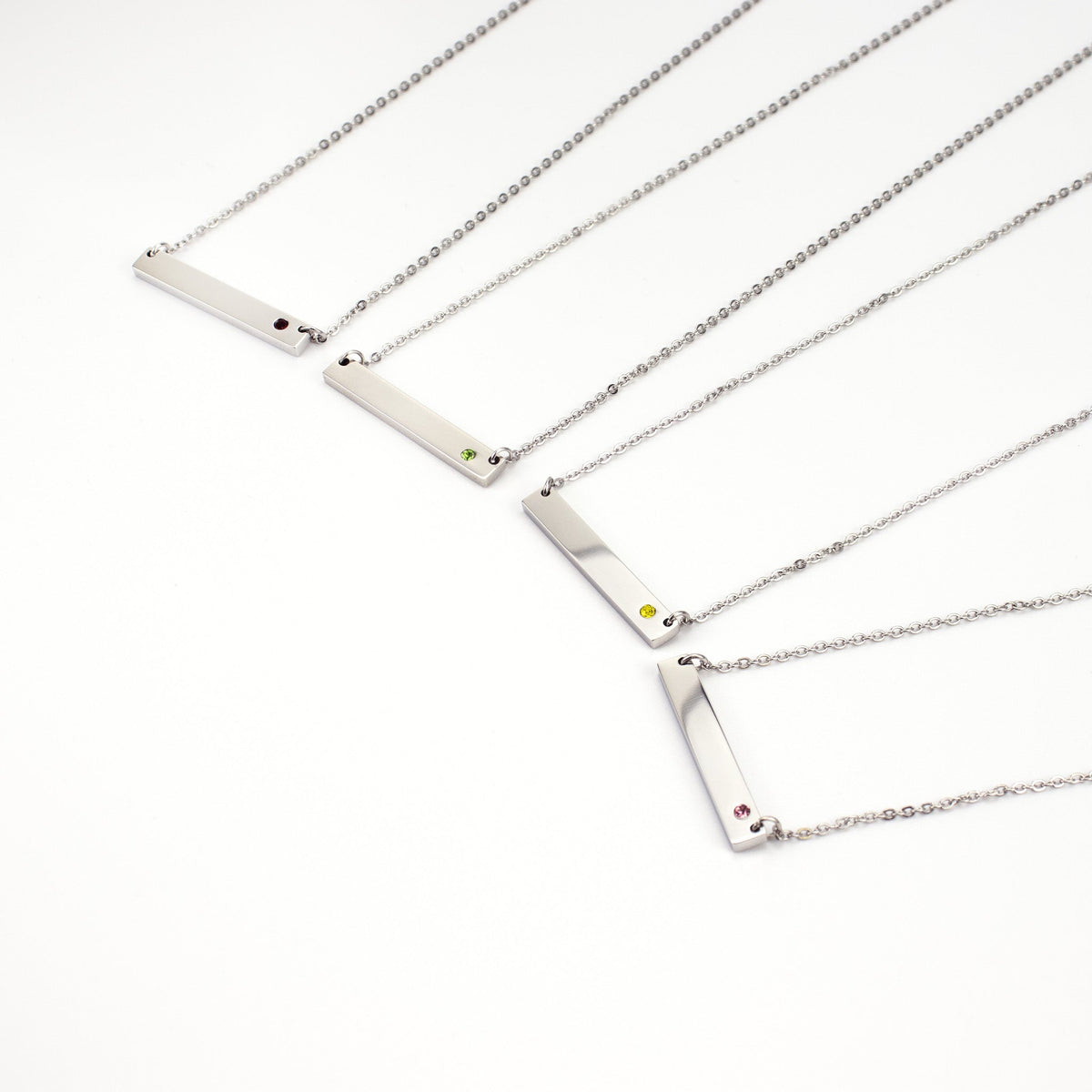 Bar Birthstone Necklace – Custom Jewelry Engravable Pendant In Surgical Steel Chain