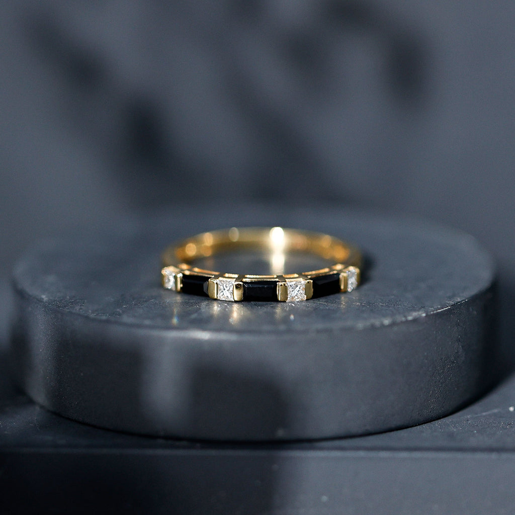 Bar Set Black Onyx and Diamond Half Eternity Wedding Band