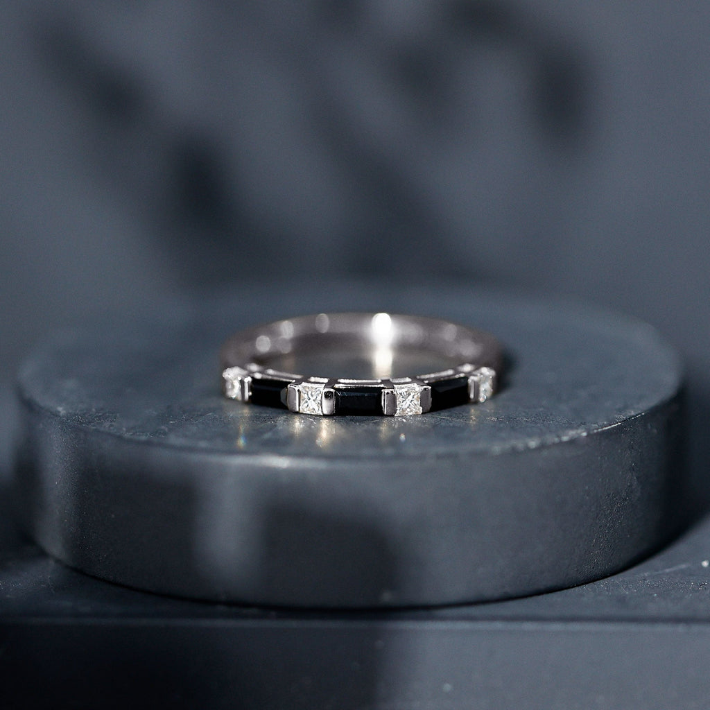Bar Set Black Onyx and Diamond Half Eternity Wedding Band