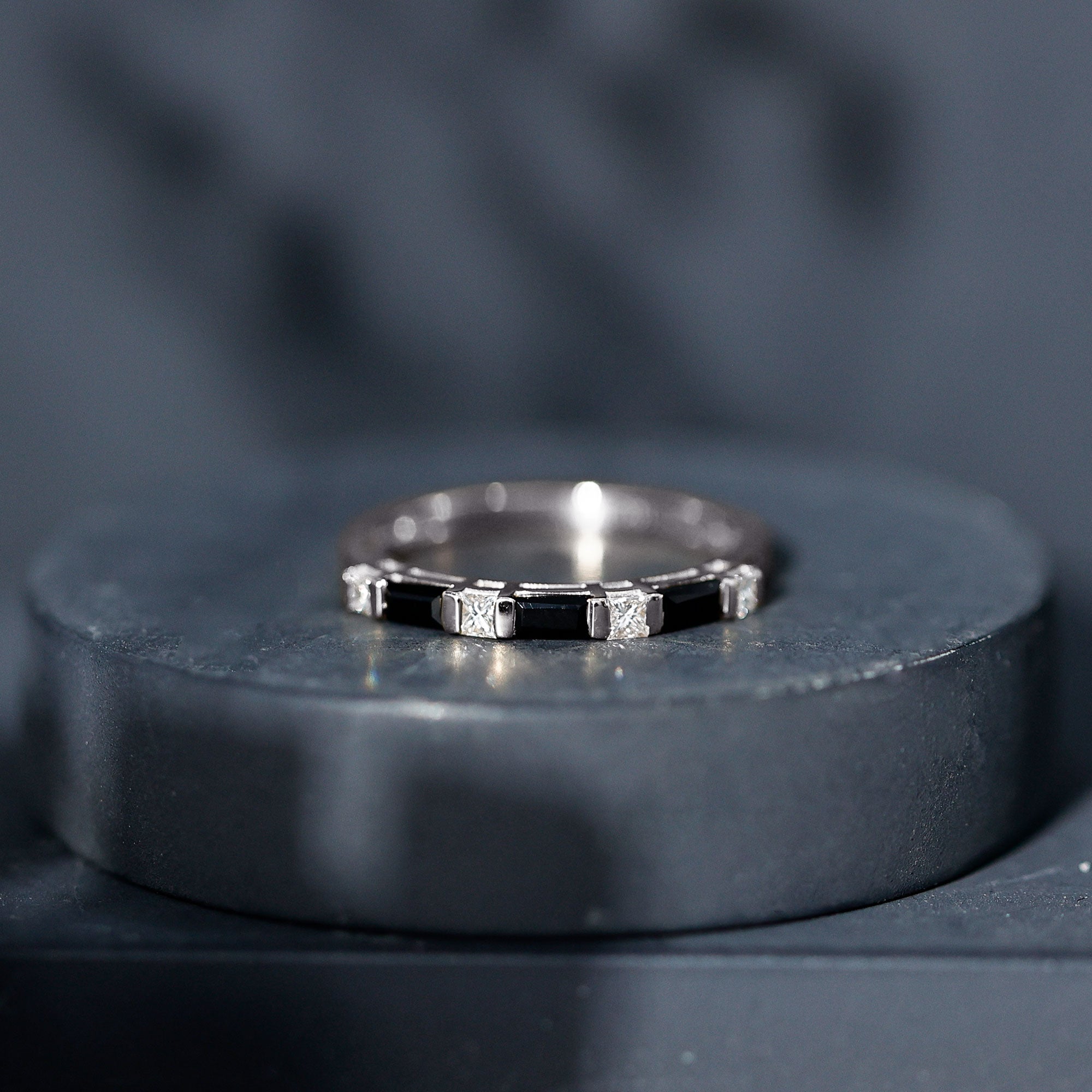 Bar Set Black Onyx and Diamond Half Eternity Wedding Band