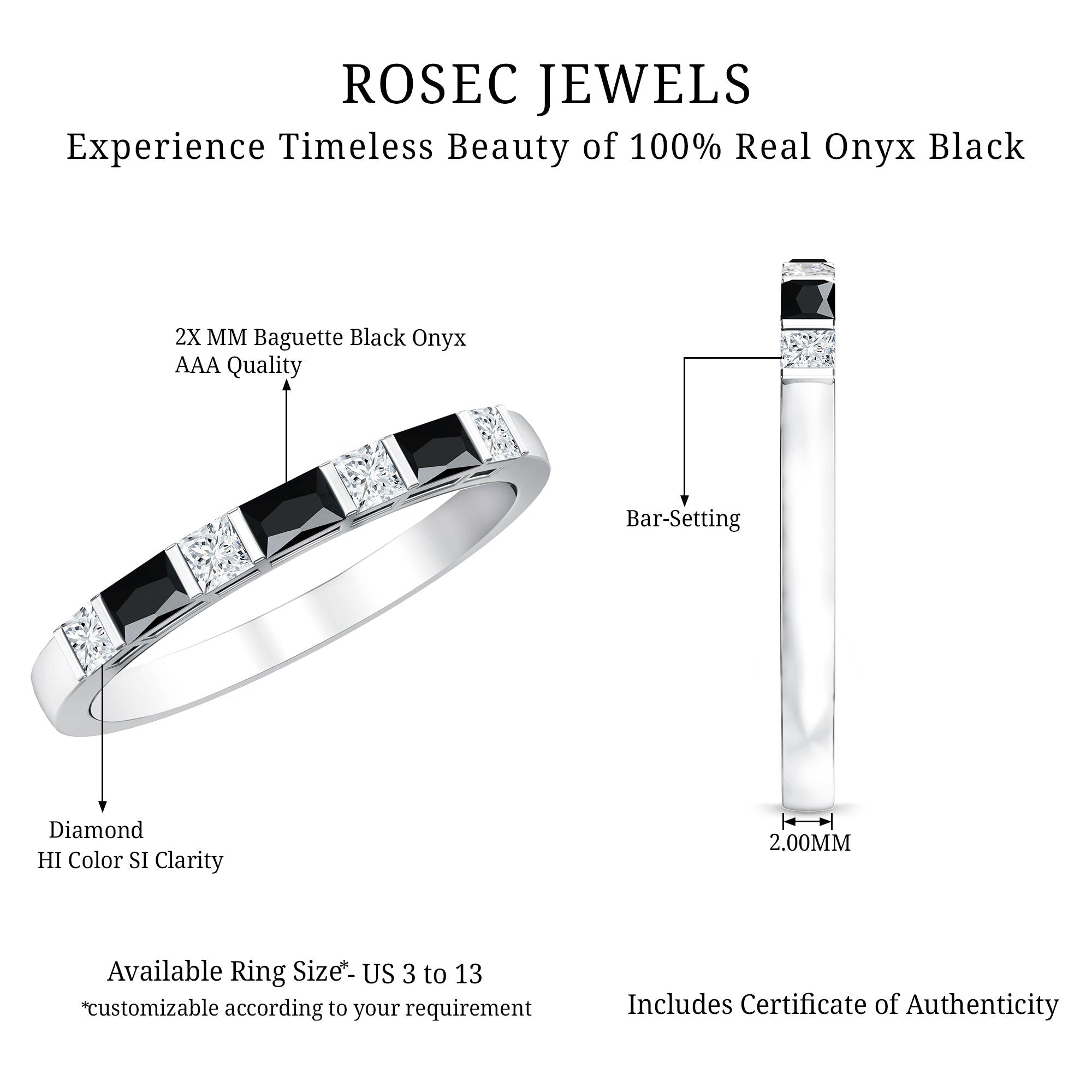 Bar Set Black Onyx and Diamond Half Eternity Wedding Band