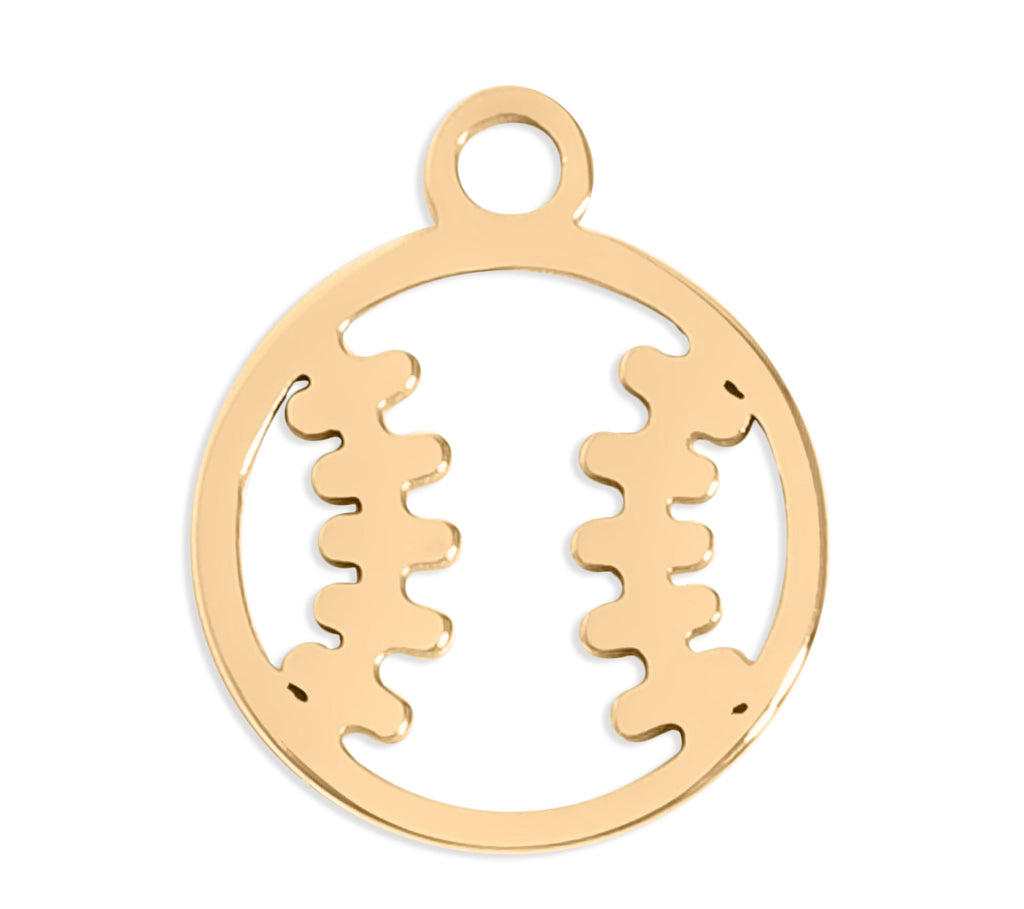 Baseball Charm 18K Gold Pendant – Waterproof Stainless Steel Sports Jewelry Accent