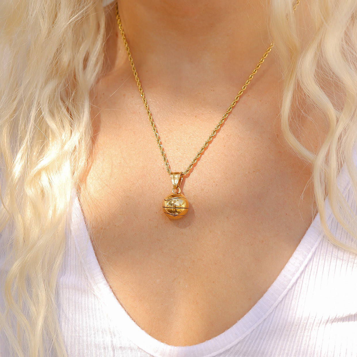 18K Gold Basketball Charm - Durable Stainless Steel 3D Sports Jewelry Pendant