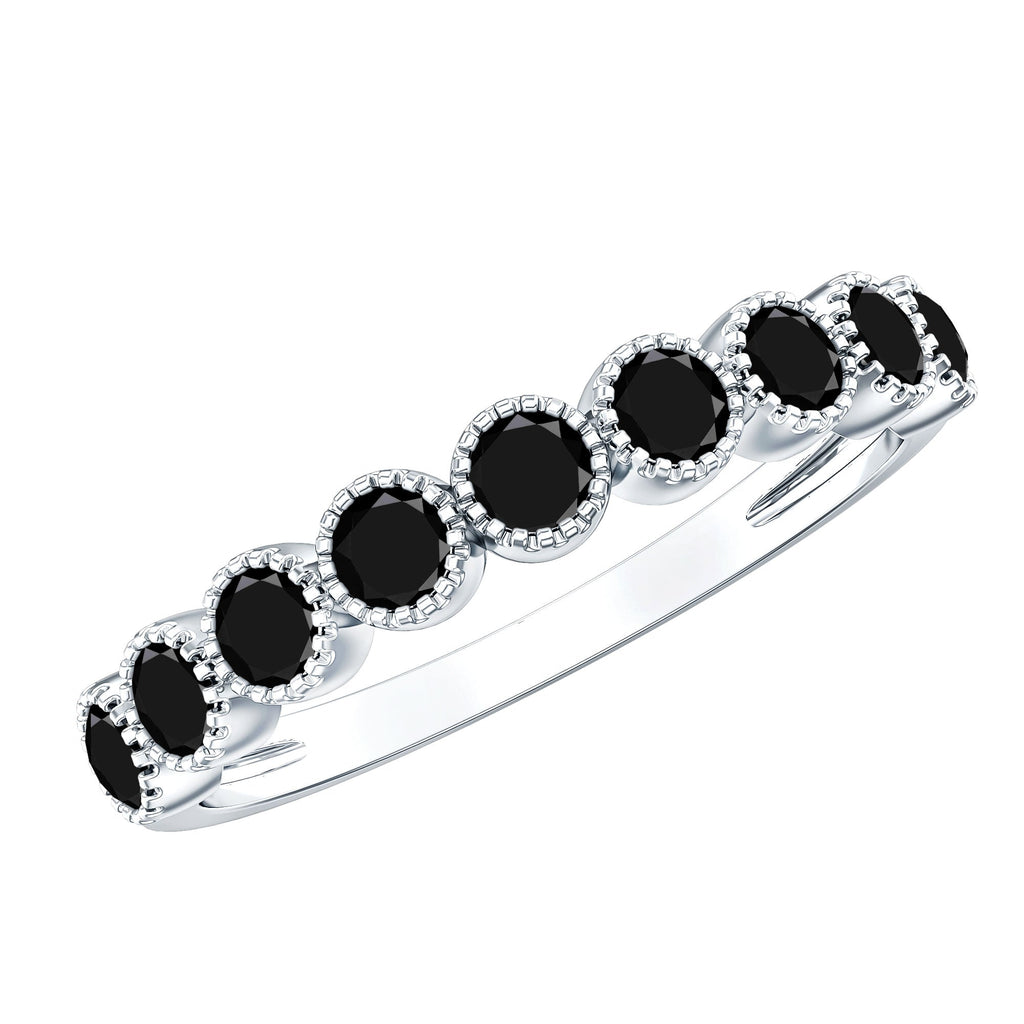 Beaded Bezel Set Black Onyx Half Eternity Wedding Band