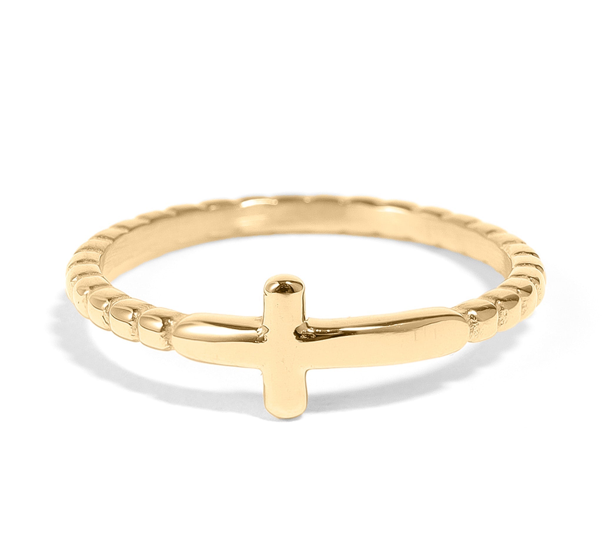 Beaded Cross Stacking Ring – 18K Gold Tarnish Resistant Stainless Steel Jewelry - Ring | Sunflower Soul Boutique