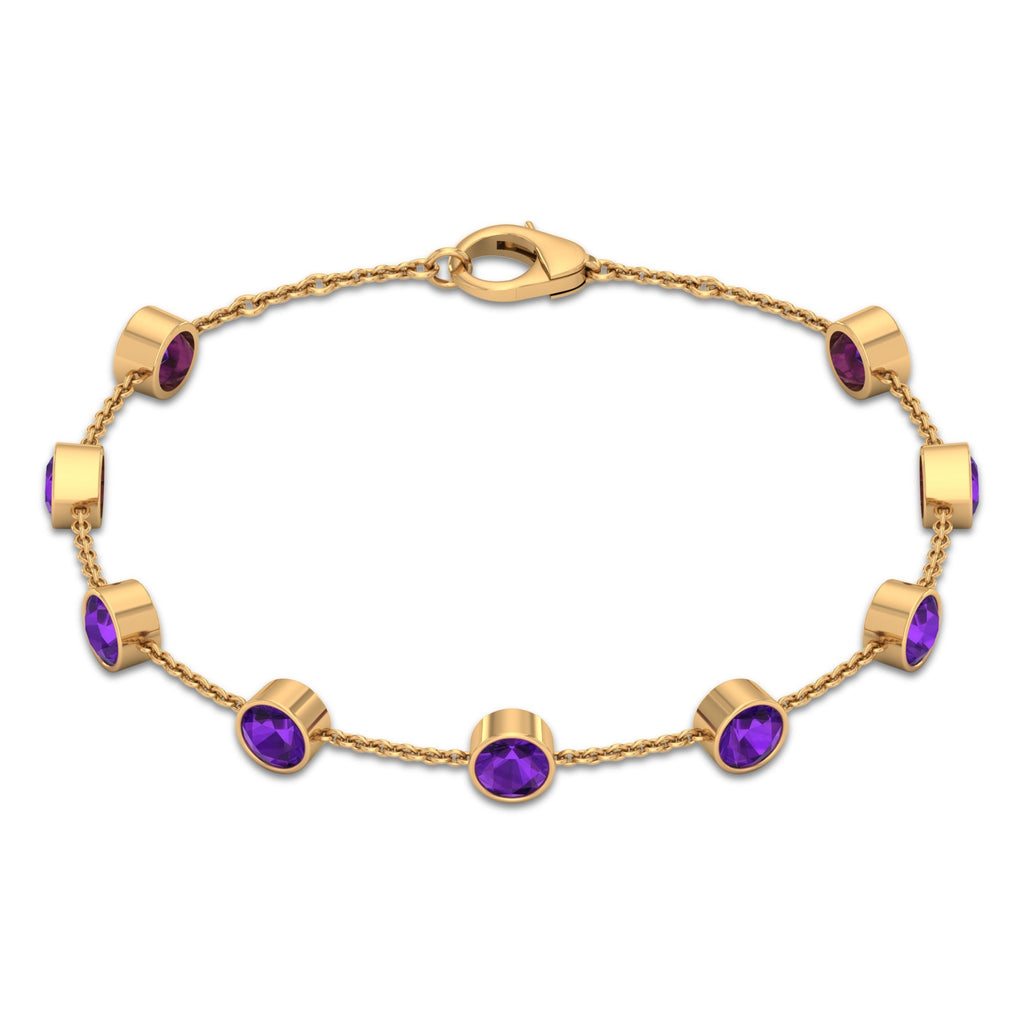 Bezel Set Amethyst Station Chain Bracelet for Women