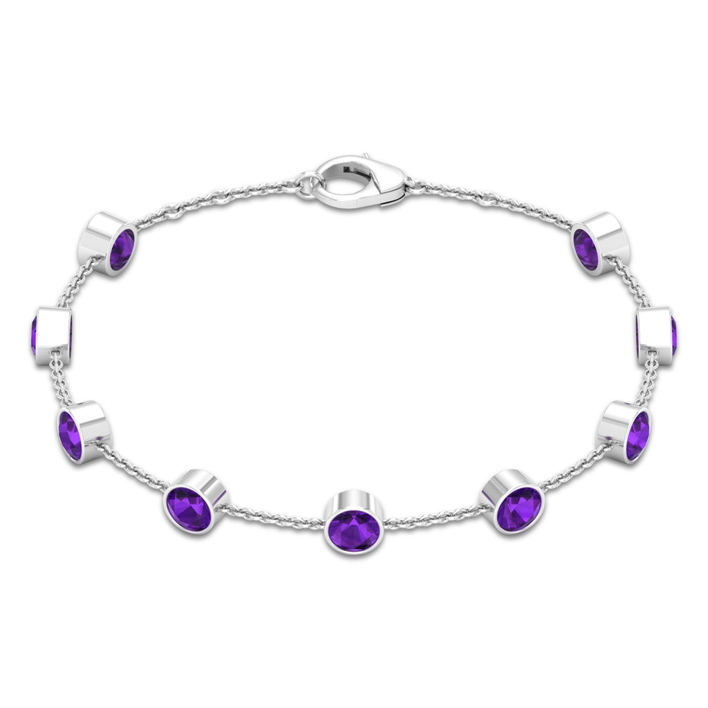 Bezel Set Amethyst Station Chain Bracelet for Women