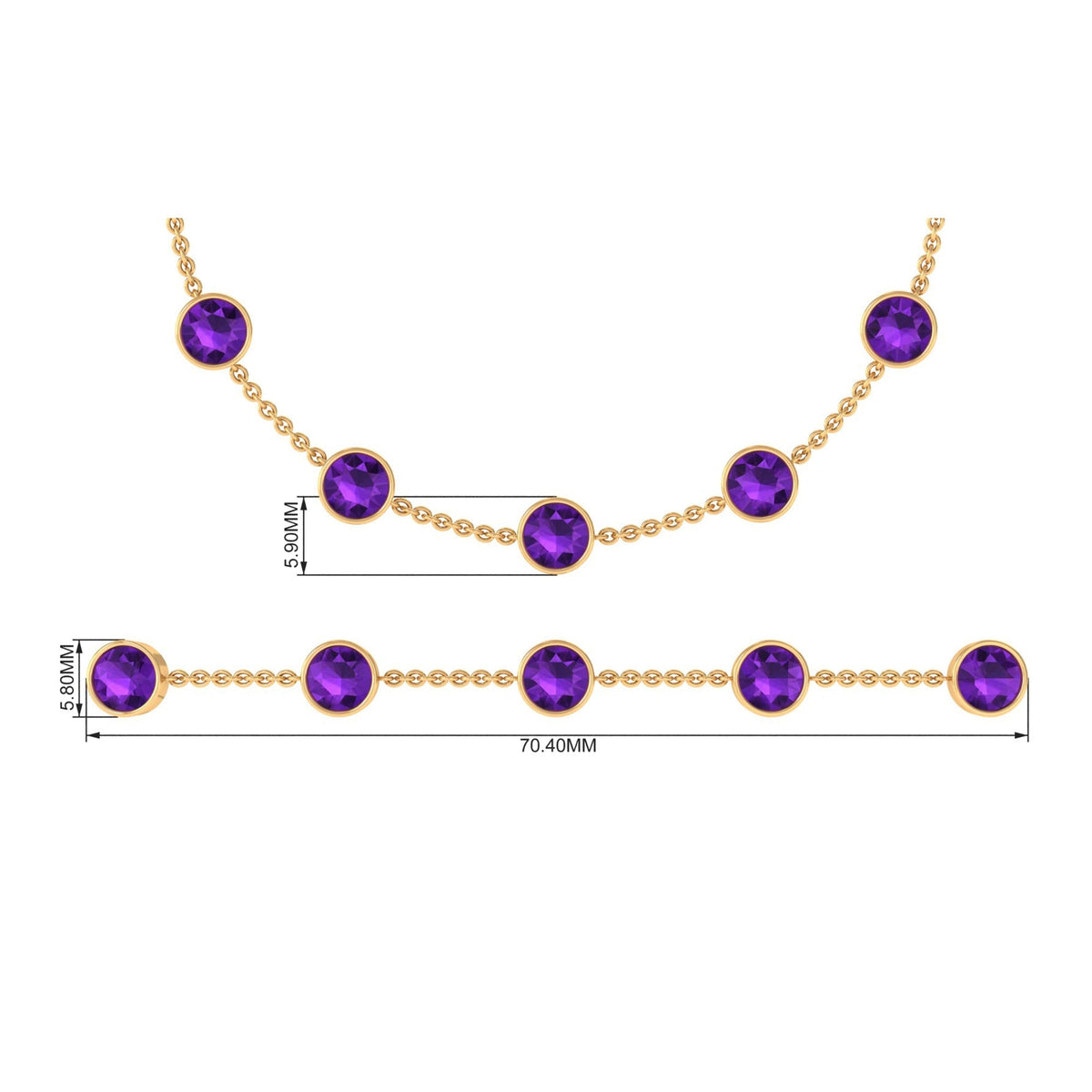 Bezel Set Amethyst Station Chain Bracelet for Women
