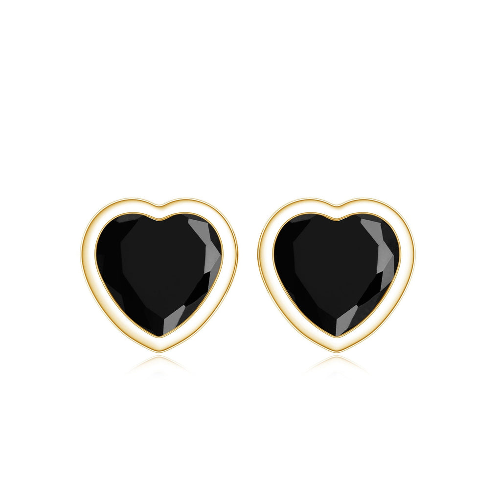 Bezel Set Black Onyx Heart Stud Earring