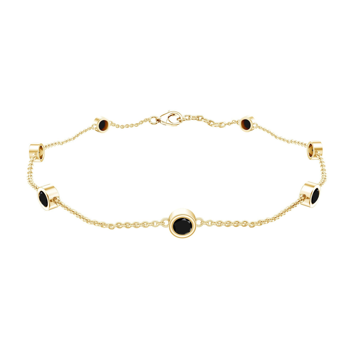 Bezel Set Black Onyx Seven Stone Station Chain Bracelet