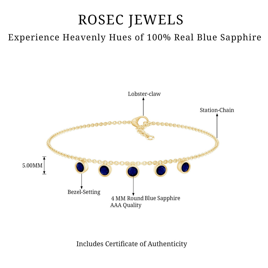 Bezel Set Blue Sapphire Charm Bracelet