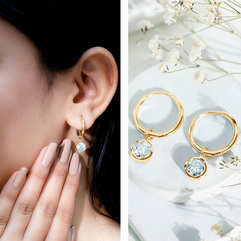Bezel Set Diamond Earrings – Lab Grown Diamond Drop Earrings for Women | Secure Modern Design
