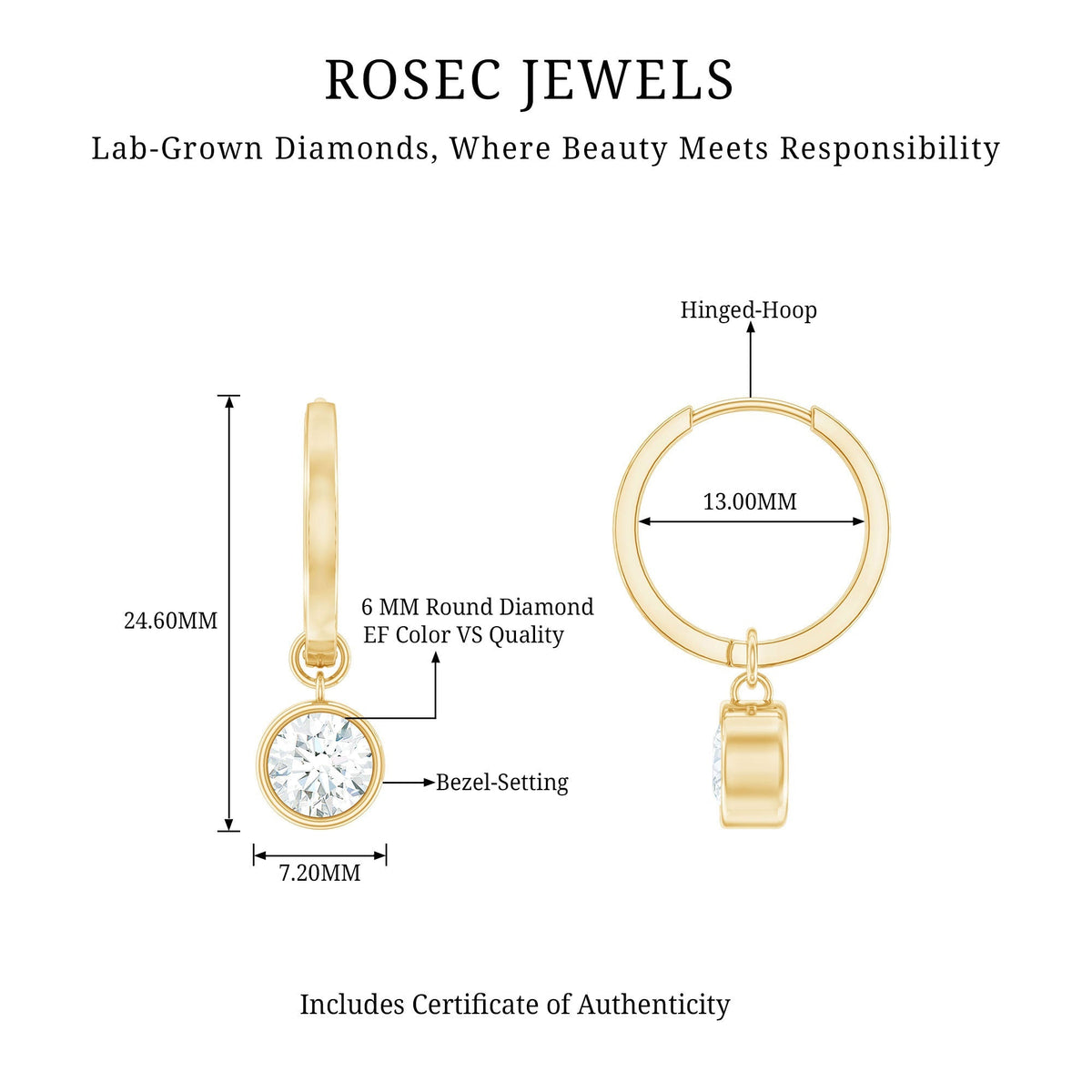 Bezel Set Diamond Earrings – Lab Grown Diamond Drop Earrings for Women | Secure Modern Design