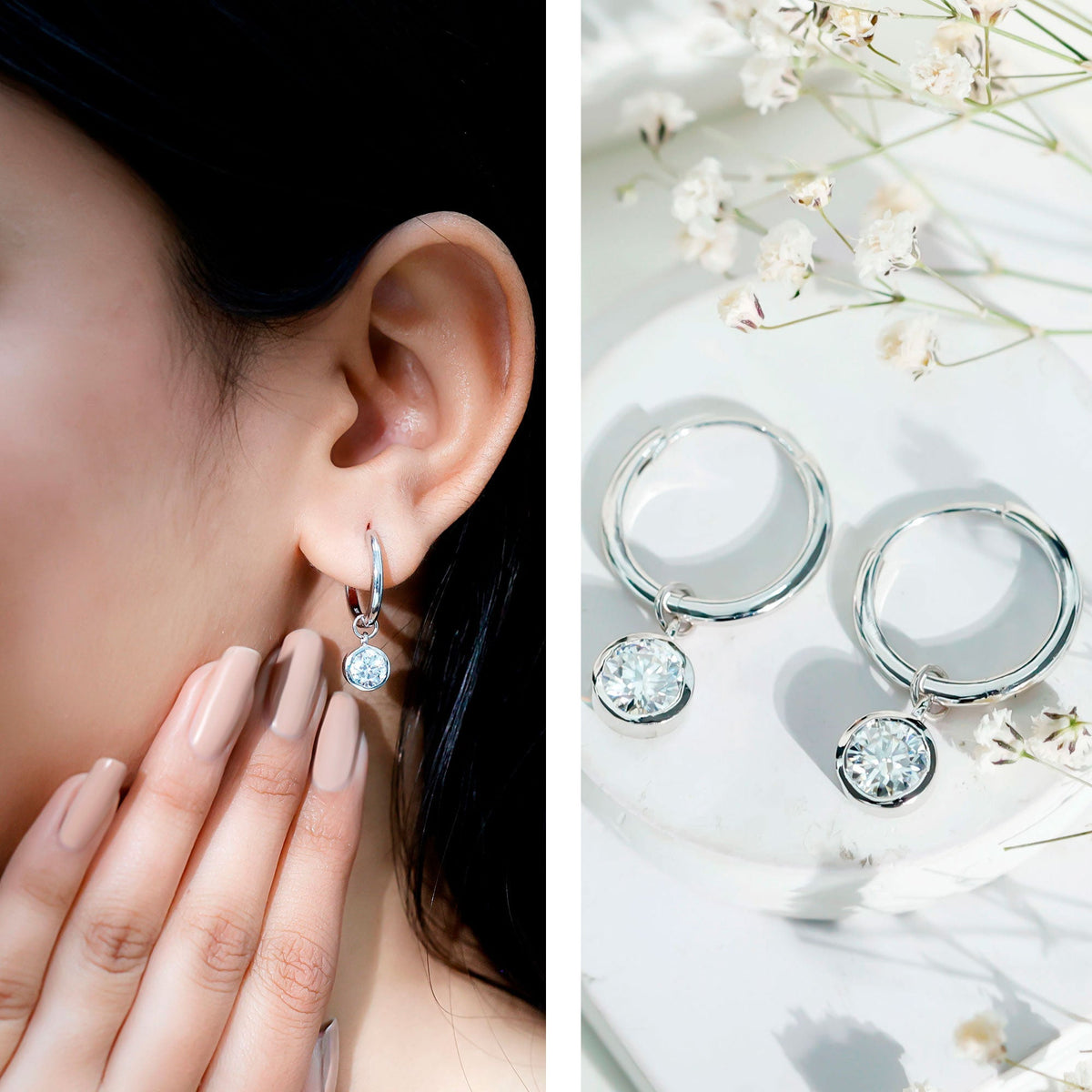 Bezel Set Diamond Earrings – Lab Grown Diamond Drop Earrings for Women | Secure Modern Design