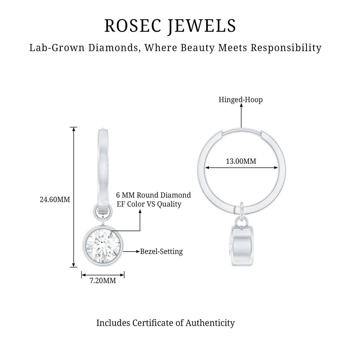 Bezel Set Diamond Earrings – Lab Grown Diamond Drop Earrings for Women | Secure Modern Design