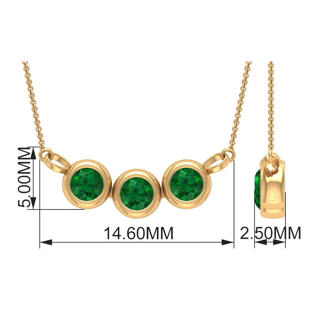 Bezel Set Emerald Necklace – Three Stone Round Pendant | AAA Quality Green Gemstone Jewelry