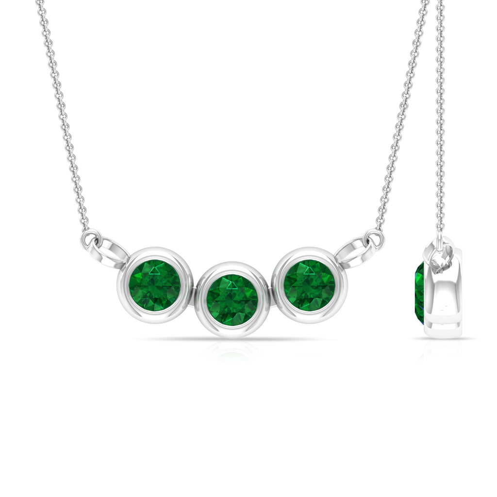 Bezel Set Emerald Necklace – Three Stone Round Pendant | AAA Quality Green Gemstone Jewelry