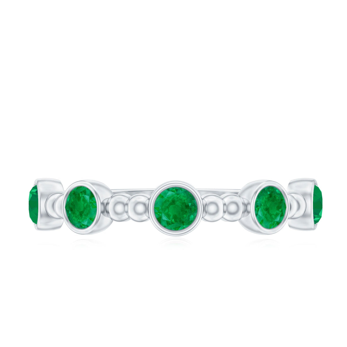 Bezel Set Emerald Ring – Half Eternity Band with Vintage Beaded Design