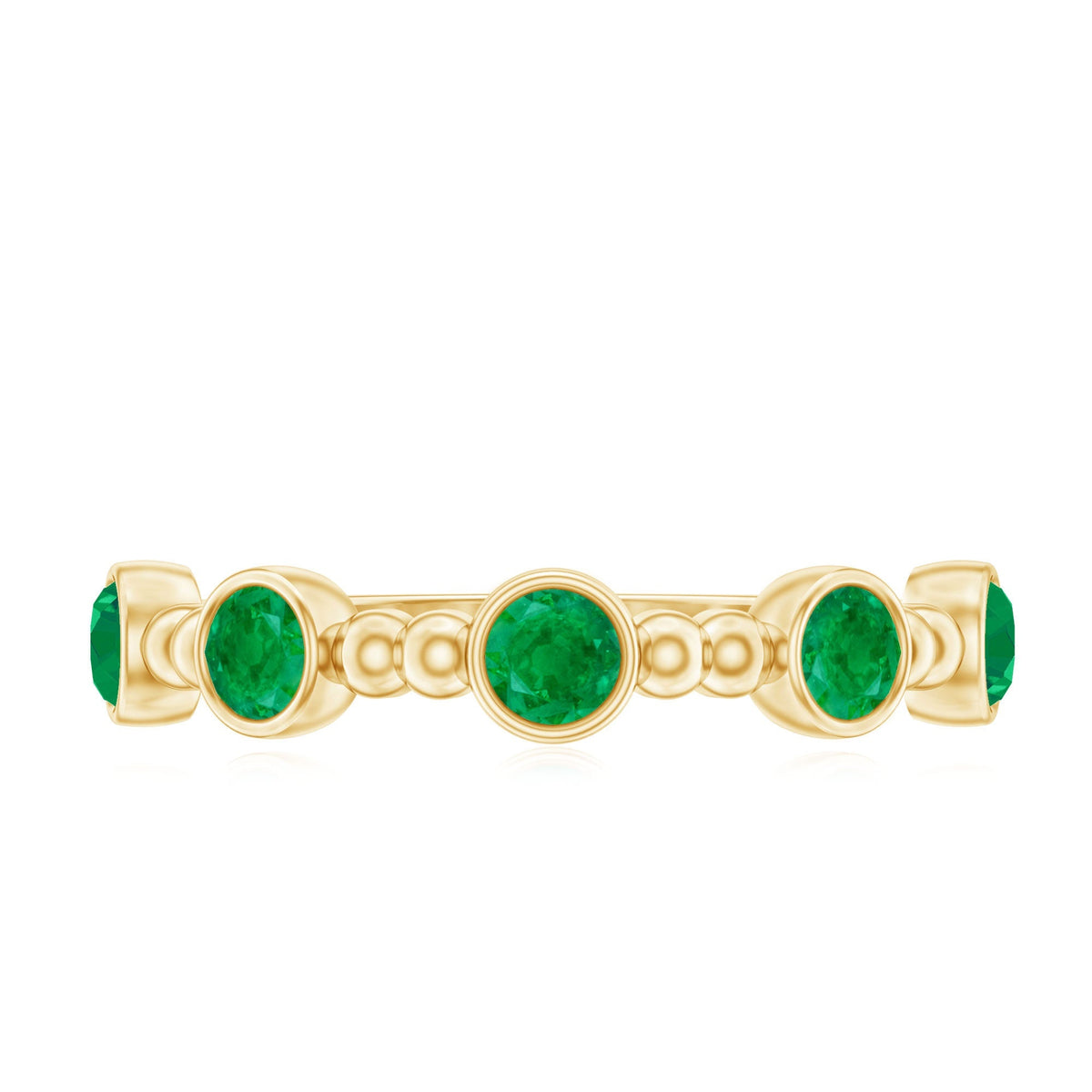 Bezel Set Emerald Ring – Half Eternity Band with Vintage Beaded Design