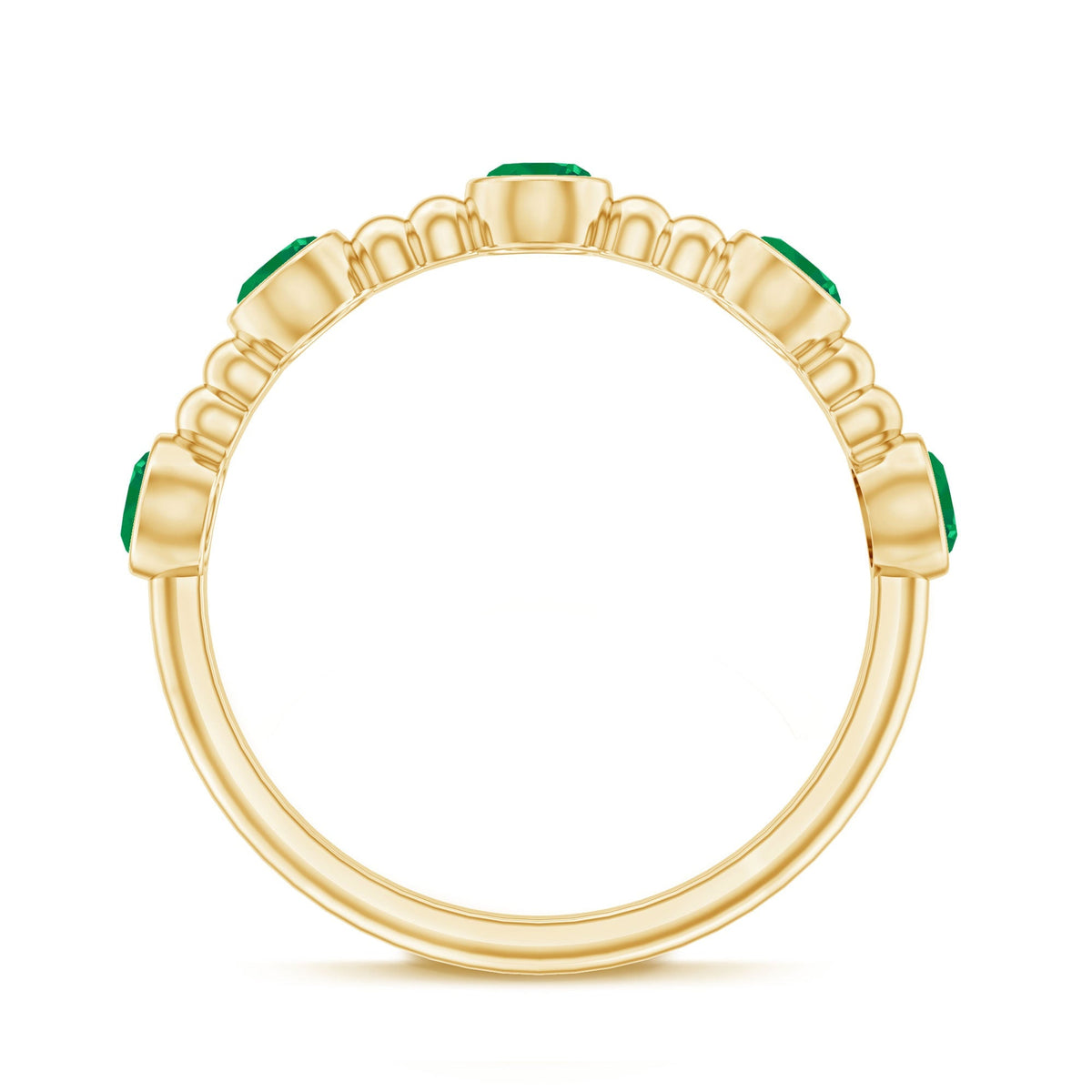 Bezel Set Emerald Ring – Half Eternity Band with Vintage Beaded Design