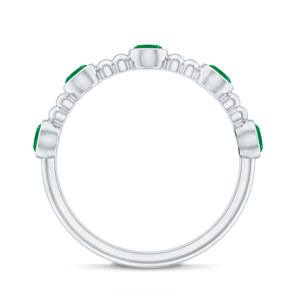Bezel Set Emerald Ring – Half Eternity Band with Vintage Beaded Design