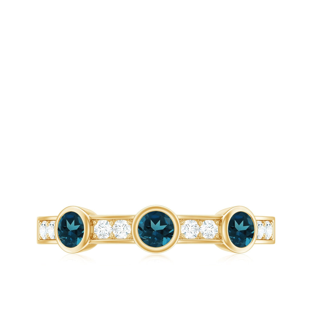 Bezel Set London Blue Topaz Half Eternity Band with Diamond