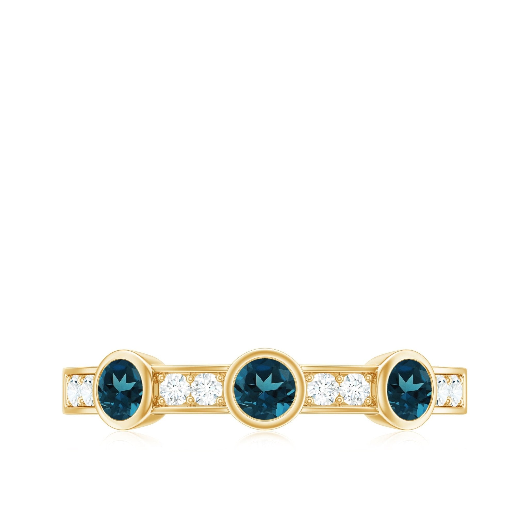 Bezel Set London Blue Topaz Half Eternity Band with Diamond