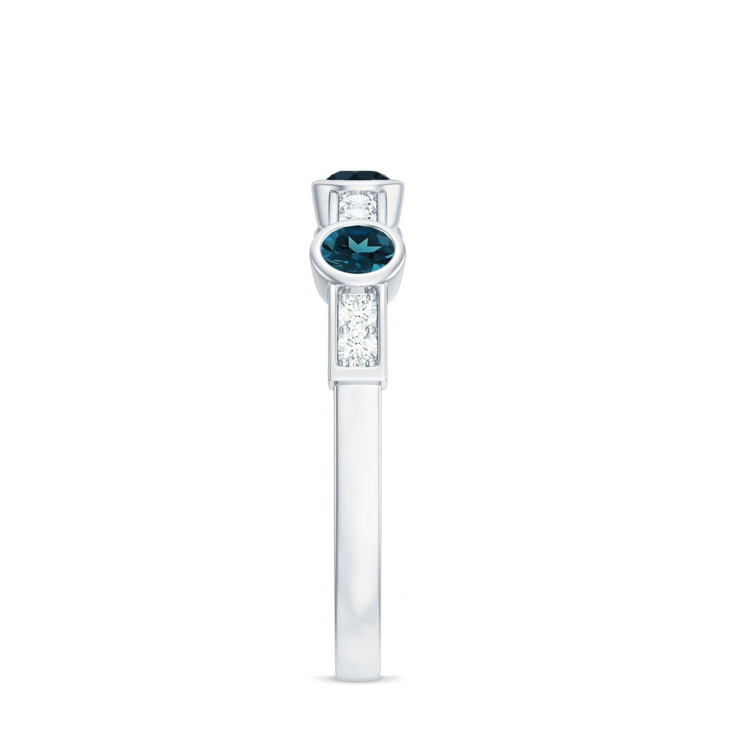 Bezel Set London Blue Topaz Half Eternity Band with Diamond