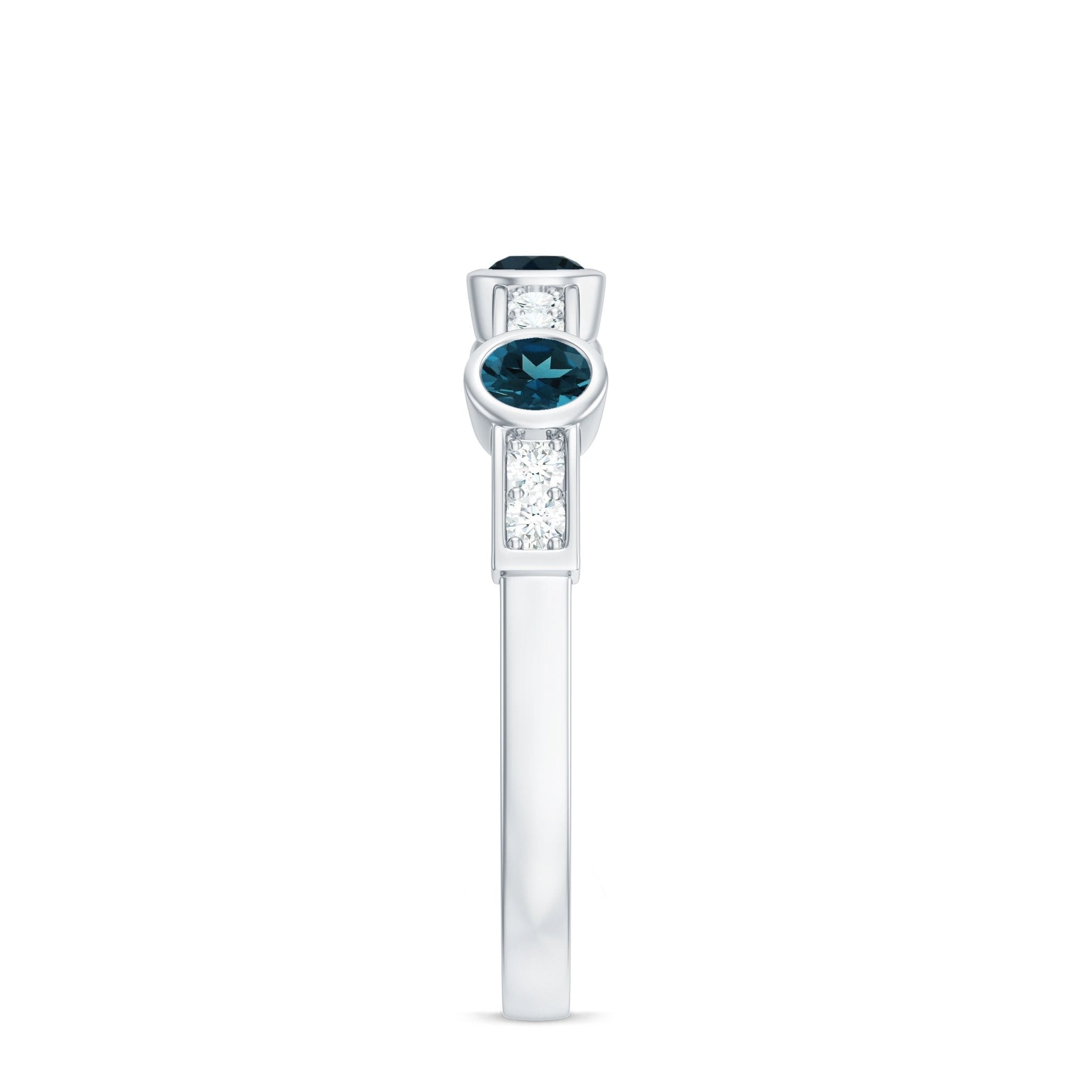 Bezel Set London Blue Topaz Half Eternity Band with Diamond