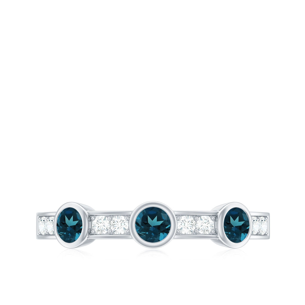 Bezel Set London Blue Topaz Half Eternity Band with Diamond